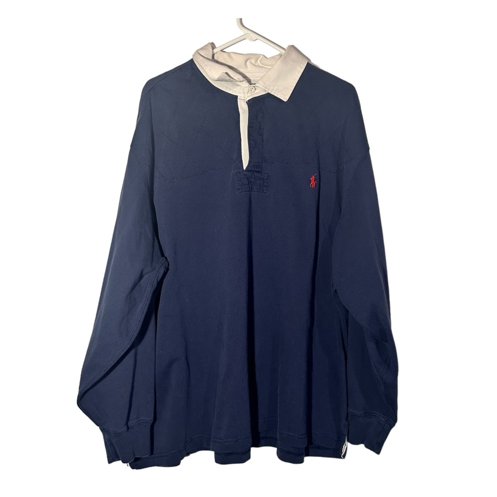 Vintage Polo Ralph Lauren Rugby Long Sleeve Heavy Cotton Navy Blue Shirt 3XL Big